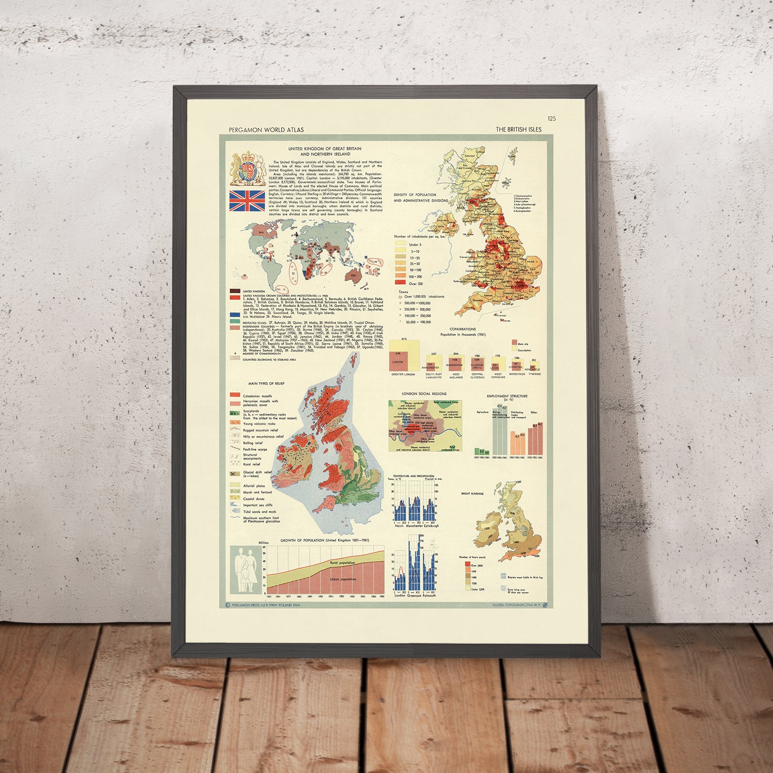 Old Infographic Map Of The British Isles 1967 Population Density Cl 