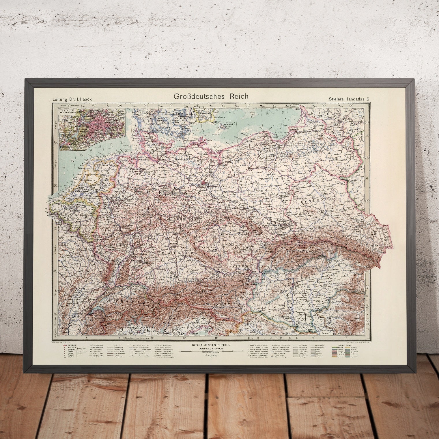 Old Map of Grossdeutsches Reich & Central Europe by Stieler, 1944: Ber ...