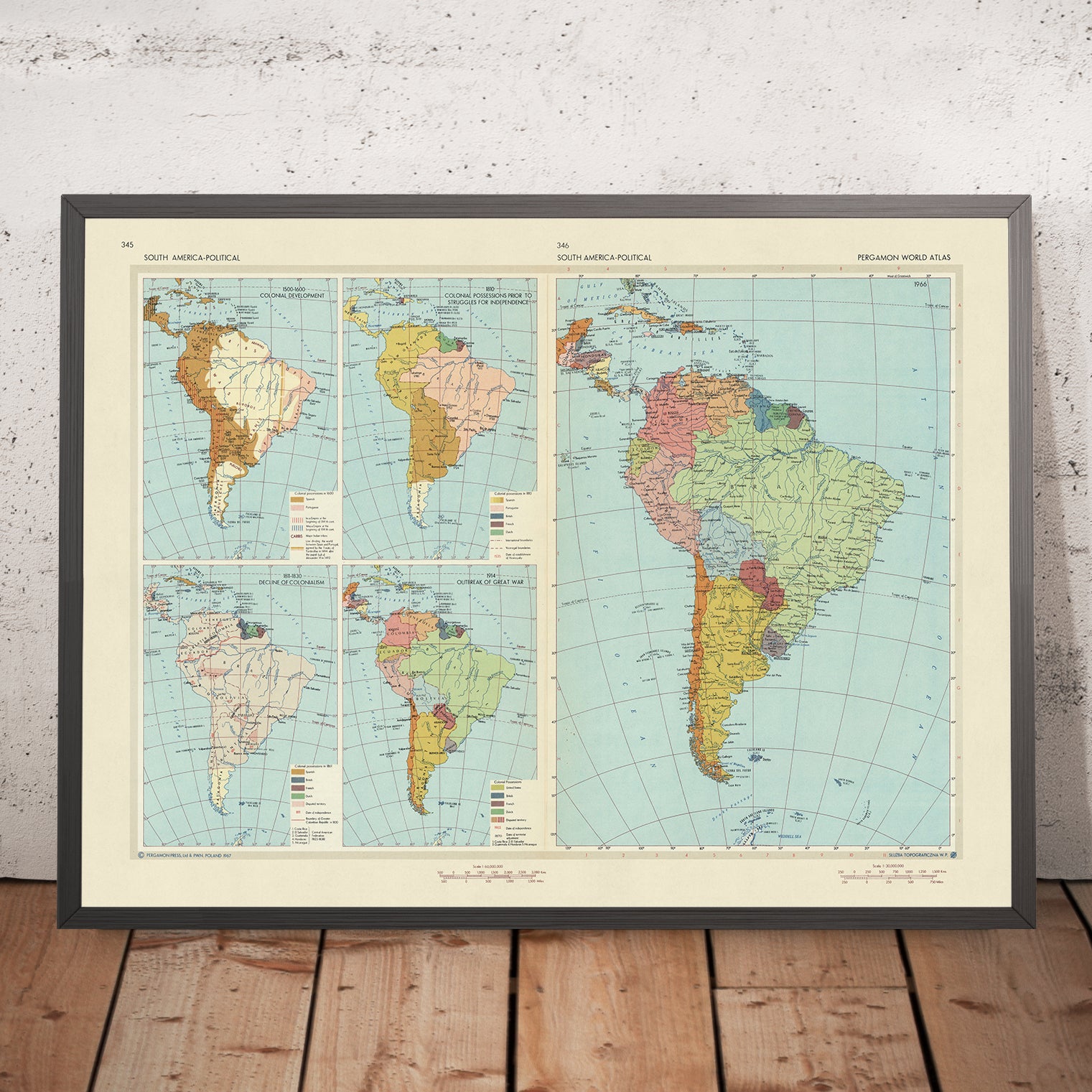 Old Infographic Map of South America, 1967: Political Charts, Colonial