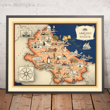 Old Pictorial Map of Abruzzo e Molise, 1938: L&