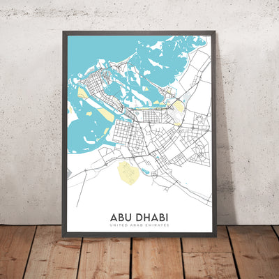 Modern City Map of Abu Dhabi, UAE: Grand Mosque, Emirates Palace, Corniche Road,t Al Bateen, Yas Island