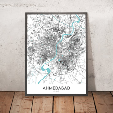 Modern City Map of Ahmedabad, Gujarat: Sabarmati River, Kankaria Lake, C.G. Road, S.G. Highway, Vastrapur