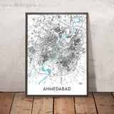 Plan de la ville moderne d'Ahmedabad, Gujarat : rivière Sabarmati, lac Kankaria, route CG, autoroute SG, Vastrapur