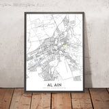 Mapa de la Ciudad Moderna de Al Ain, Emiratos Árabes Unidos: Oasis, Zoológico, Museo Nacional, Calle Bin Zayed, Calle Bin Sultan 