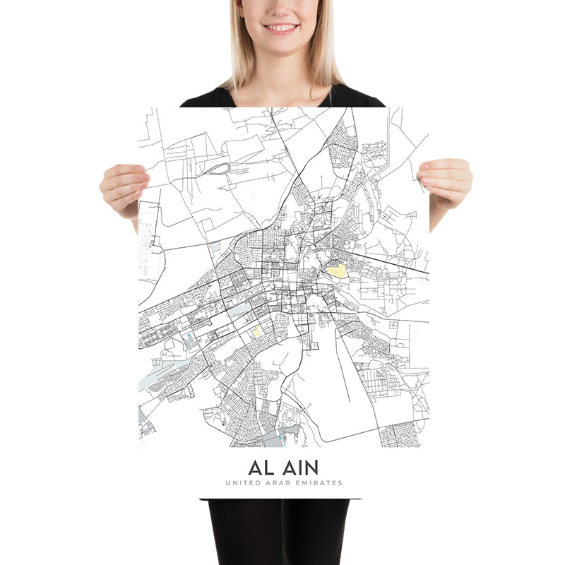 Modern City Map of Al Ain, United Arab Emirates: Oasis, Zoo, National Museum, Bin Zayed St, Bin Sultan St