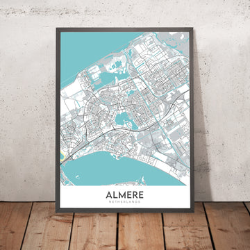 Moderne Stadtkarte von Almere, Niederlande: Almere Stad, Almere Centrum, De Observant, A6, N702 