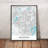 Moderne Stadtkarte von Arlington, TX: AT&T Stadion, Globe Life Field, Six Flags, UTA, Pantego 