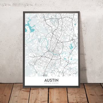 Mappa della città moderna di Austin, TX: Centro, Università del Texas, Parco Zilker, I-35, US-183 