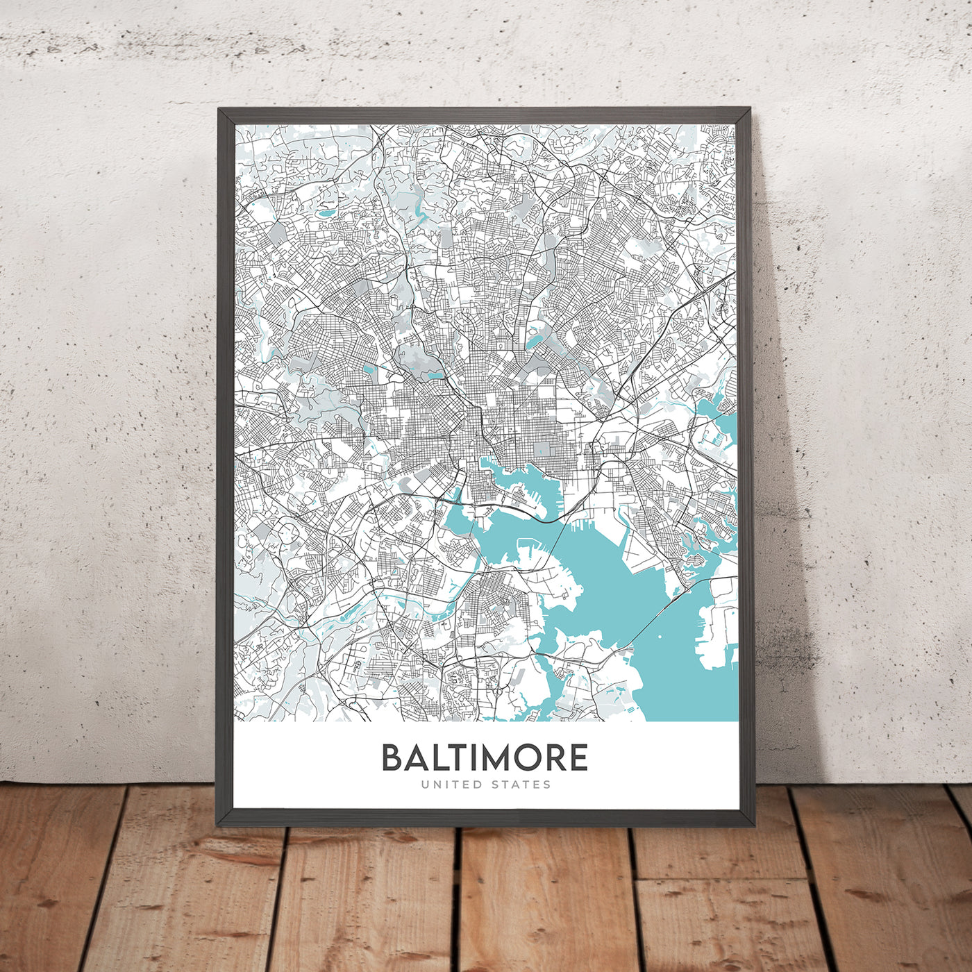 Moderner Stadtplan von Baltimore, MD: Inner Harbor, Oriole Park, U. of Maryland