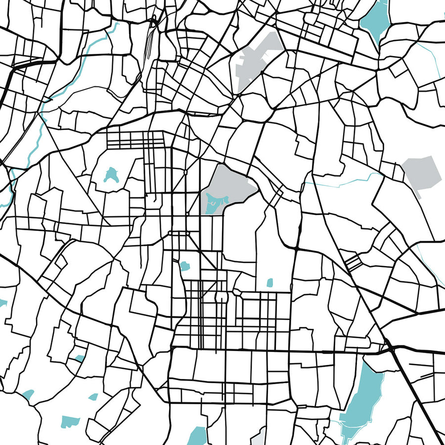 Mappa della città moderna di Bangalore: Bangalaru, M.G. Road, Lalbagh, Cubbon Park, Whitefield 