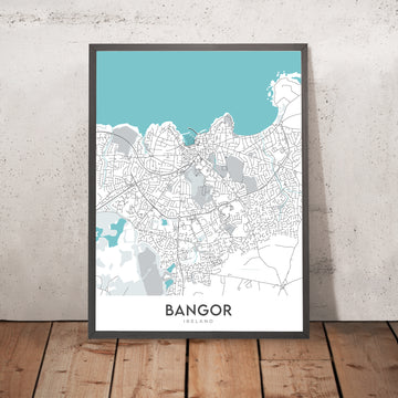 Carte moderne de la ville de Bangor, Irlande du Nord : Ballyholme, Château de Bangor, Parc Ward, A2, Marina 