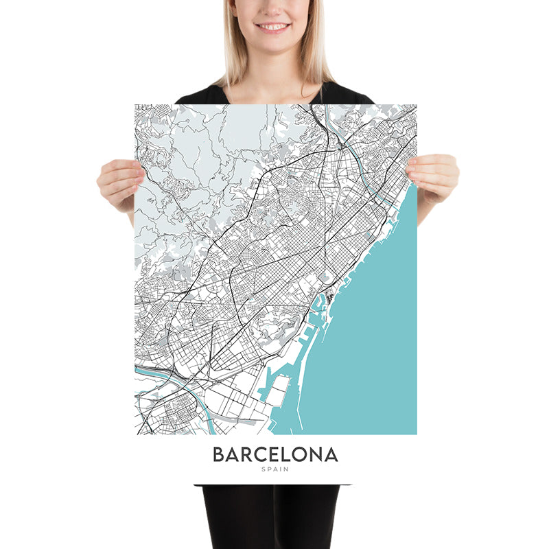 Mappa della città moderna di Barcellona, Spagna: Quartiere Gotico, El Born, Gracia, Sagrada Familia, Casa Batlló 