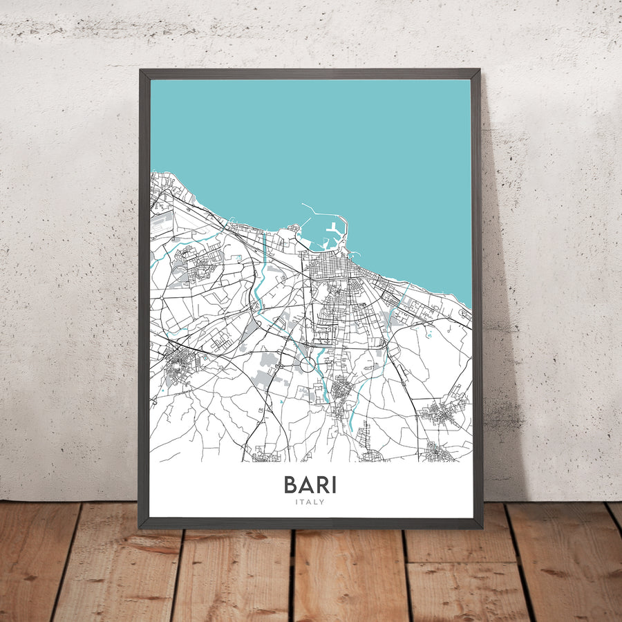 Modern City Map of Bari, Italy: Bari Vecchia, Basilica di San Nicola, Castello Normanno-Svevo, Piazza Mercantile, Strada Statale 16