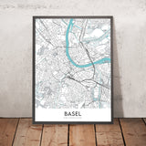 Moderne Stadtkarte von Basel, Schweiz: Altstadt, Basler Münster, Zoo, Universität, Rhein 