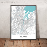 Mappa della città moderna di Belfast, NI: Titanic, Queen's e Cathedral Quarters, Castello di Belfast, Autostrada M1 