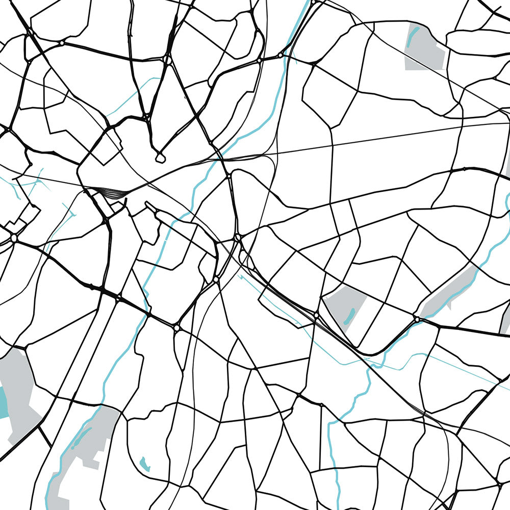 Modern City Map of Birmingham, UK: Bournville, Moseley, Harborne, Sutton Coldfield, City Centre