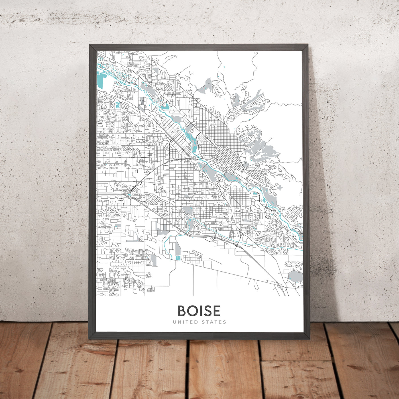 Plan de la ville moderne de Boise, ID : centre-ville, Boise State University, Idaho State Capitol, Hyde Park, Boise River