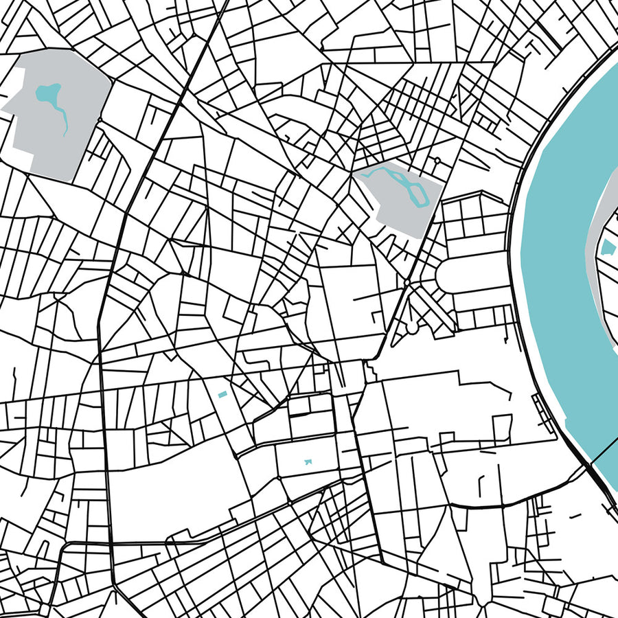 Plan de la ville moderne de Bordeaux, France : Saint-Pierre, Cathédrale Saint-André, Grand Théâtre, Jardin Public, Pont de Pierre