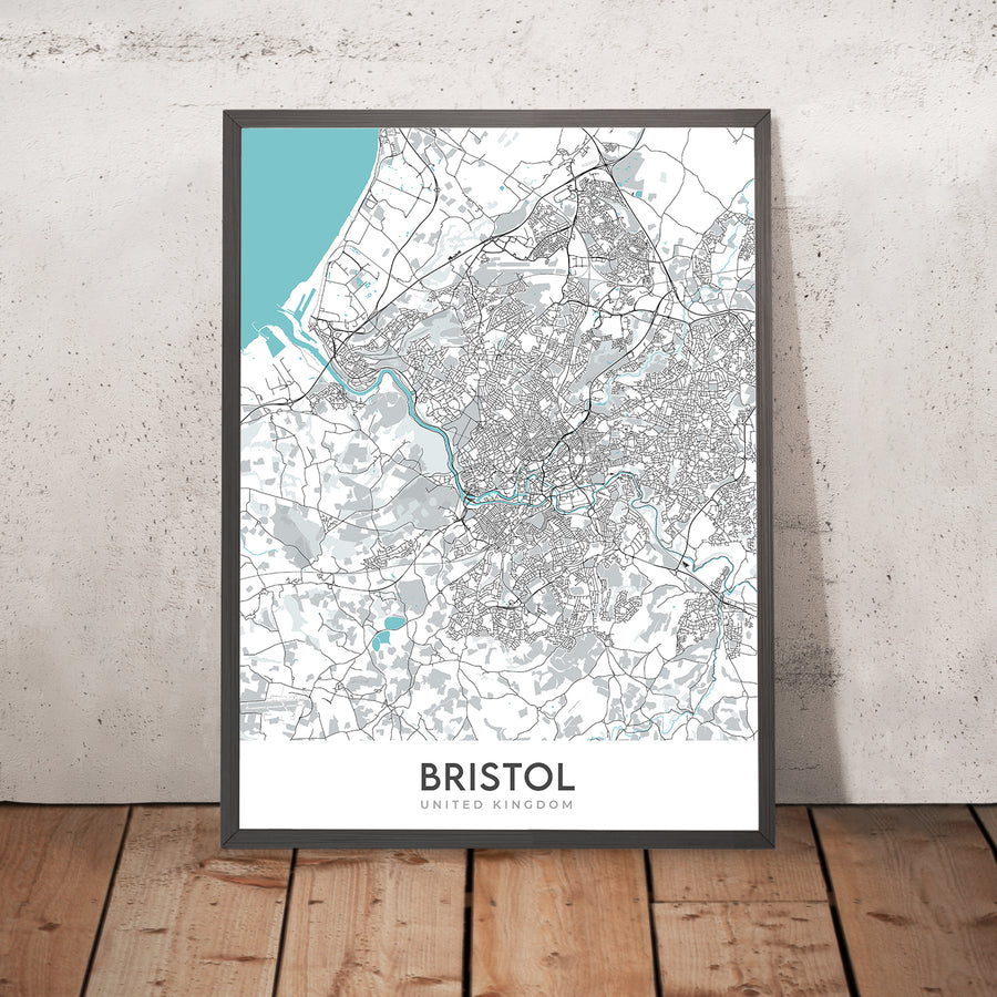 Modern City Map of Bristol, UK: Clifton Suspension Bridge, SS Great Britain, Bristol Cathedral, Cabot Tower, Bristol Zoo