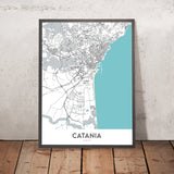 Mapa moderno de la ciudad de Catania, Italia: Catedral, Biscari, Fuente del Elefante, Teatro Bellini, Castillo Ursino