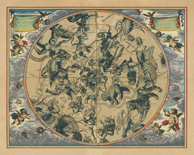 Carte céleste des constellations du Nord par Andreas Cellarius, 1661