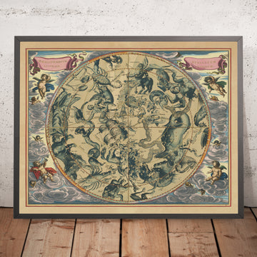 Carte céleste des constellations du Sud par Andreas Cellarius, 1661