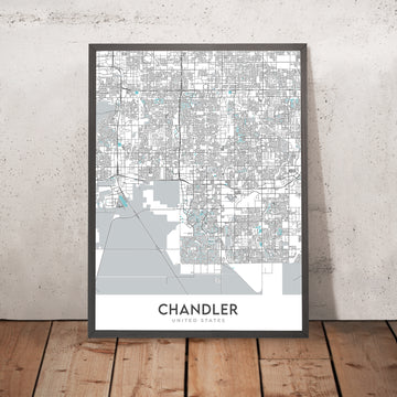 Modern City Map of Chandler, AZ: Downtown, Ocotillo, AZ-101, AZ-202, Chandler Fashion Center