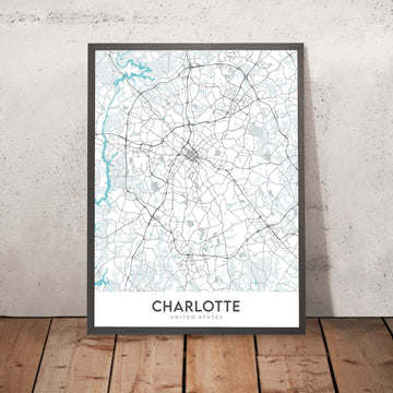 Modern City Map of Charlotte, NC: NoDa, South End, Univ. of N. Carolina, I-485, I-77
