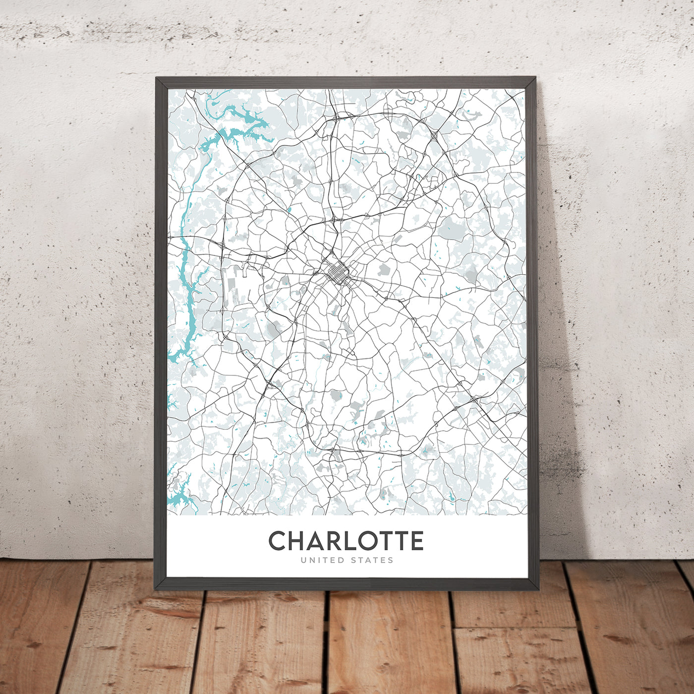 Mapa moderno de la ciudad de Charlotte, Carolina del Norte: NoDa, South End, Univ. de Carolina del Norte, I-485, I-77