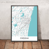 Moderne Stadtkarte von Chennai, Indien: Marina Beach, Fort St. George, T. Nagar, Anna Salai, Mylapore 