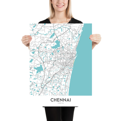 Moderner Stadtplan von Chennai, Indien: Marina Beach, Fort St. George, T. Nagar, Anna Salai, Mylapore