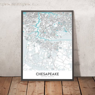 Modern City Map of Chesapeake, VA: Chesapeake Bay, Norfolk, Great Dismal Swamp, I-64