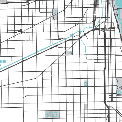 Mapa moderno de la ciudad de Chicago, IL: Wrigley Field, Willis Tower, Lake Michigan, The Loop, Magnificent Mile