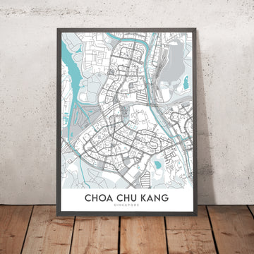 Mapa moderno de la ciudad de Choa Chu Kang, Singapur: estación MRT, centro comercial Lot One, parque CCK, club de golf Warren, centro Teck Whye
