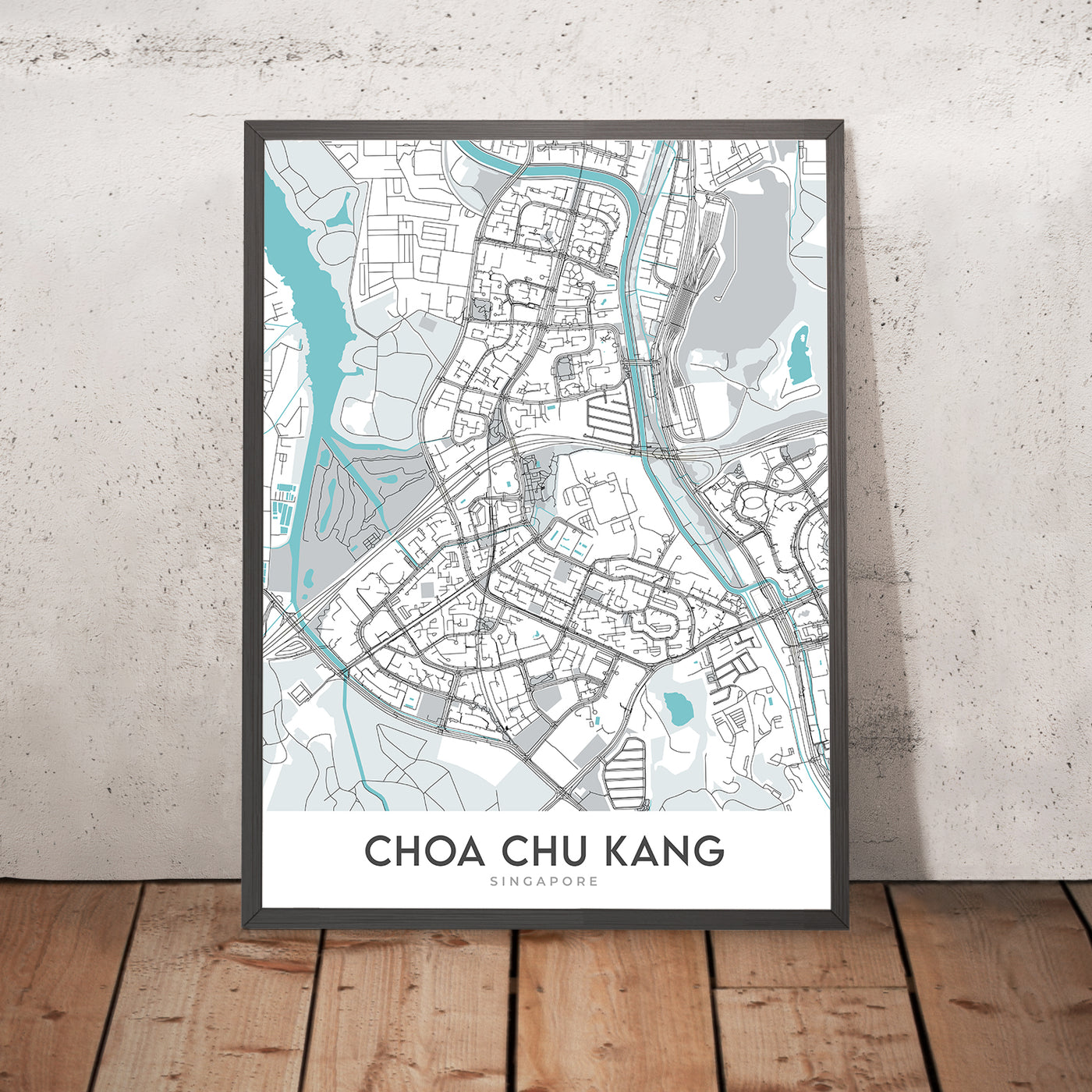 Plan de la ville moderne de Choa Chu Kang, Singapour : station MRT, centre commercial Lot One, parc CCK, club de golf Warren, centre Teck Whye