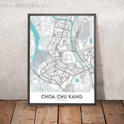 Plan de la ville moderne de Choa Chu Kang, Singapour : station MRT, centre commercial Lot One, parc CCK, club de golf Warren, centre Teck Whye