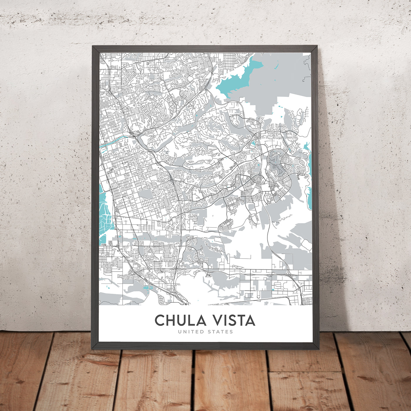 Moderner Stadtplan von Chula Vista, Kalifornien: Castle Park, Eastlake, Interstate 5, Interstate 805, San Diego Bay