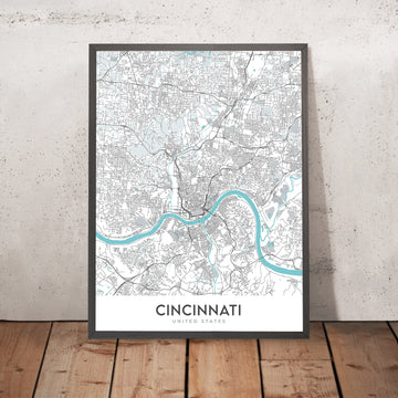 Mappa moderna della città di Cincinnati, OH: Over-the-Rhine, Great American Ball Park, Museum Center, I-71, I-75 