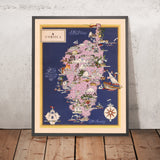 Old Pictorial Map of Corsica, 1938: Bastia, Ajaccio, Calvi, Corte, Porto-Vecchio