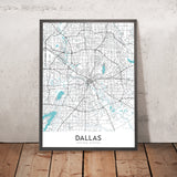 Mappa moderna della città di Dallas, TX: Uptown, Downtown, Deep Ellum, stadio dei Dallas Cowboys, Arboreto di Dallas 