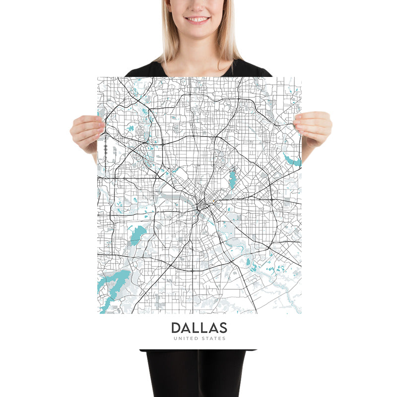 Mapa moderno de la ciudad de Dallas, TX: Uptown, Downtown, Deep Ellum, Dallas Cowboys Stadium, Dallas Arboretum