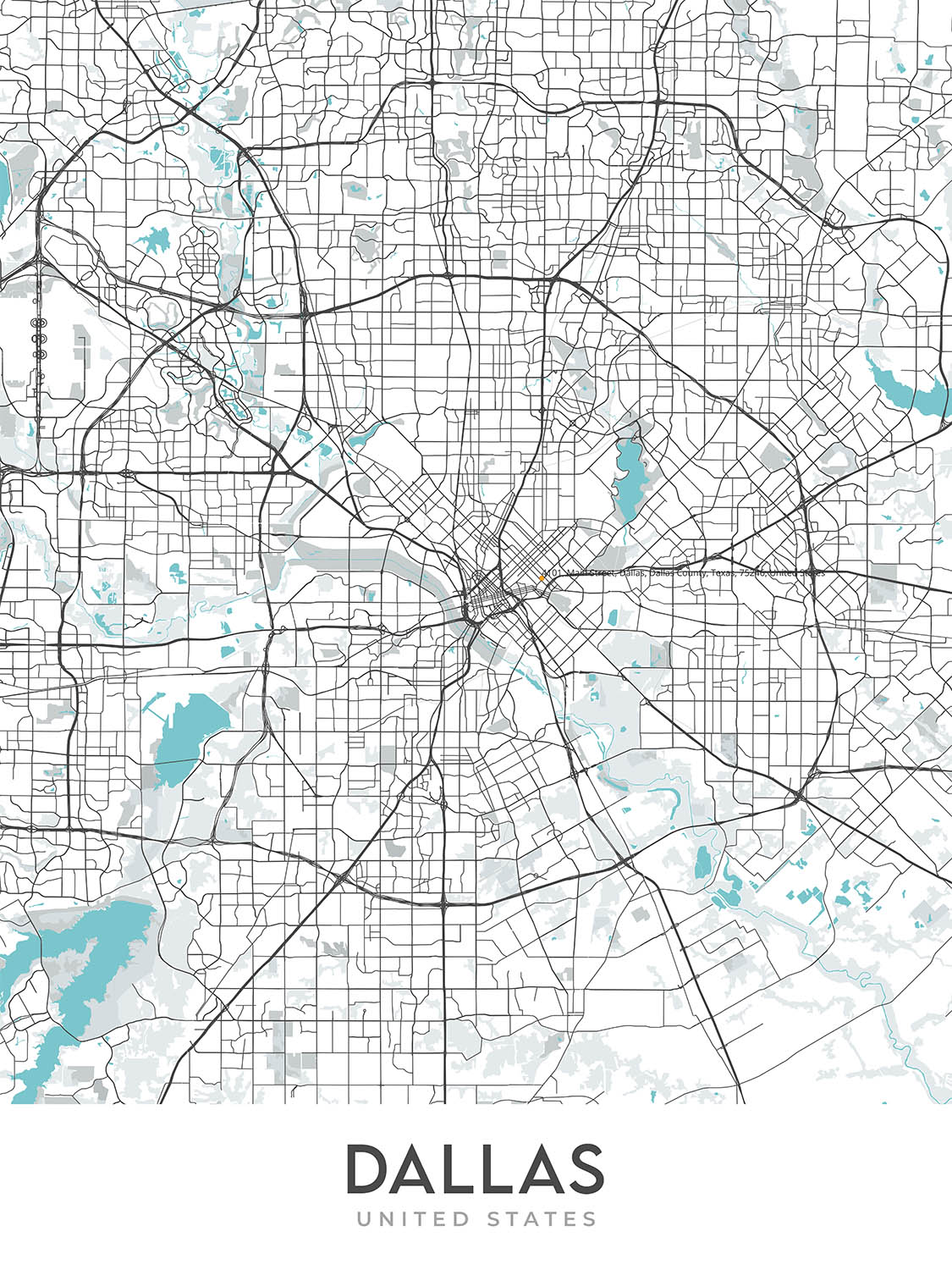 Modern City Map of Dallas, TX: Uptown, Downtown, Deep Ellum, Dallas Cowboys Stadium, Dallas Arboretum