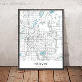 Mapa moderno de la ciudad de Denver, CO: Red Rocks, City Park, Larimer Sq, Highlands, Capitol Hill