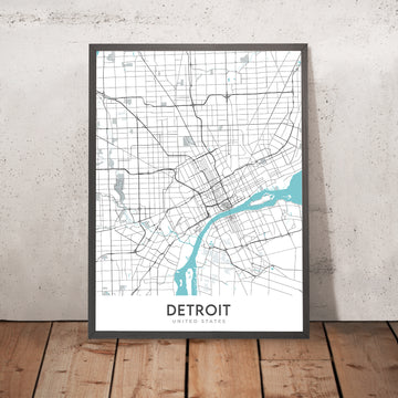 Mapa moderno de la ciudad de Detroit, MI: centro, Belle Isle, Corktown, Museo Motown, Woodward Ave
