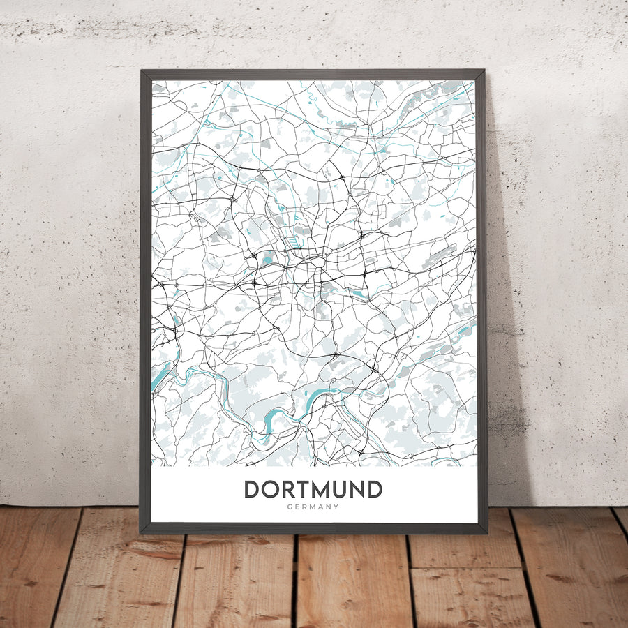 Mappa della città moderna di Dortmund, Germania: Westfalenstadion, Signal Iduna Park, Dortmunder U, Zeche Zollern, Kokerei Hansa 