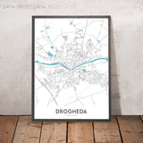 Mapa moderno de la ciudad de Drogheda, Irlanda: Puerta de San Lorenzo, Iglesia de Santa María, Iglesia de San Pedro, Iglesia de San Vicente, Castillo de Termonfeckin