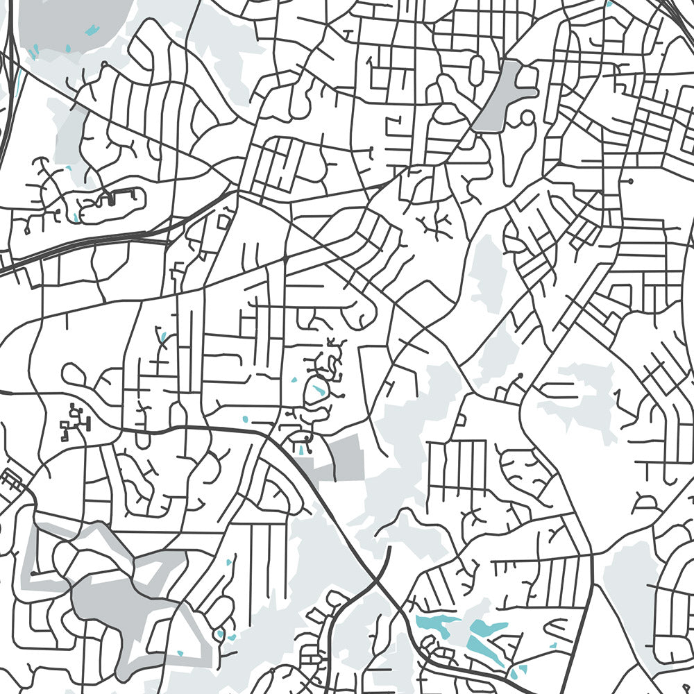 Mapa moderno de la ciudad de Durham, Carolina del Norte: Universidad de Duke, campus de American Tobacco, centro de la ciudad, Museo de Arte de Carolina del Norte, autopista 147 de Carolina del Norte