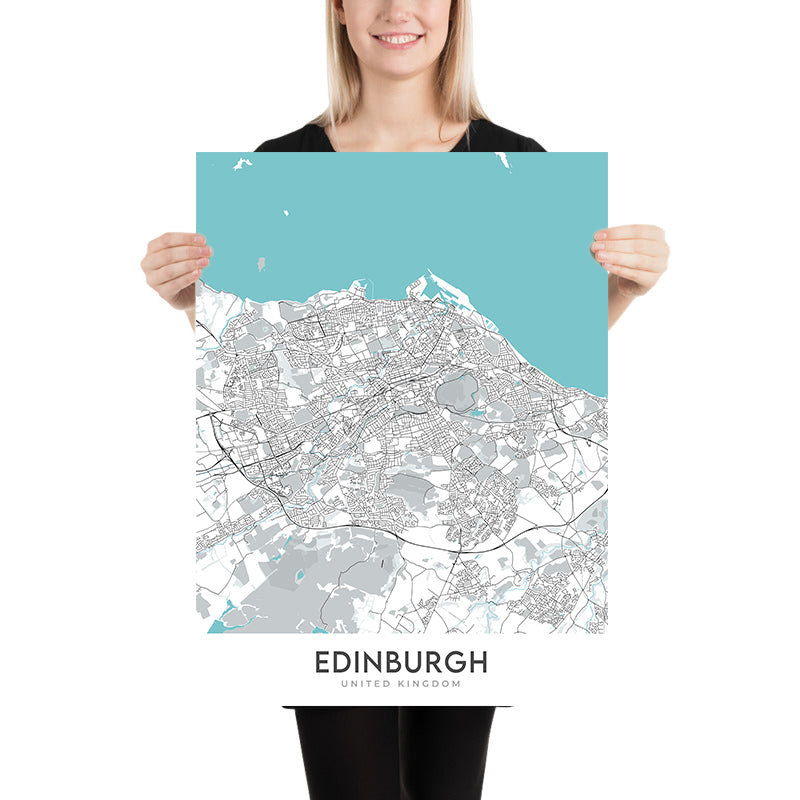 Moderner Stadtplan von Edinburgh, Großbritannien: Altstadt, Neustadt, Edinburgh Castle, Royal Botanic Garden, M8