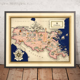 Antigua mapa de Emilia-Romagna de De Agostini, 1938: Bolonia, Ferrara, Módena, Parma, Rímini 