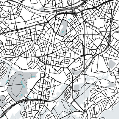 Modern City Map of Essen, Germany: Baldeneysee, Folkwang Museum, A40, Philharmonie Essen, Stadtkern